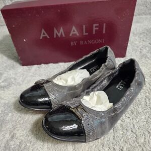 Amalfi by Rangoni Womens Black Gray Cap Toe Italian Leather Ballet Flats 6.5 NEW